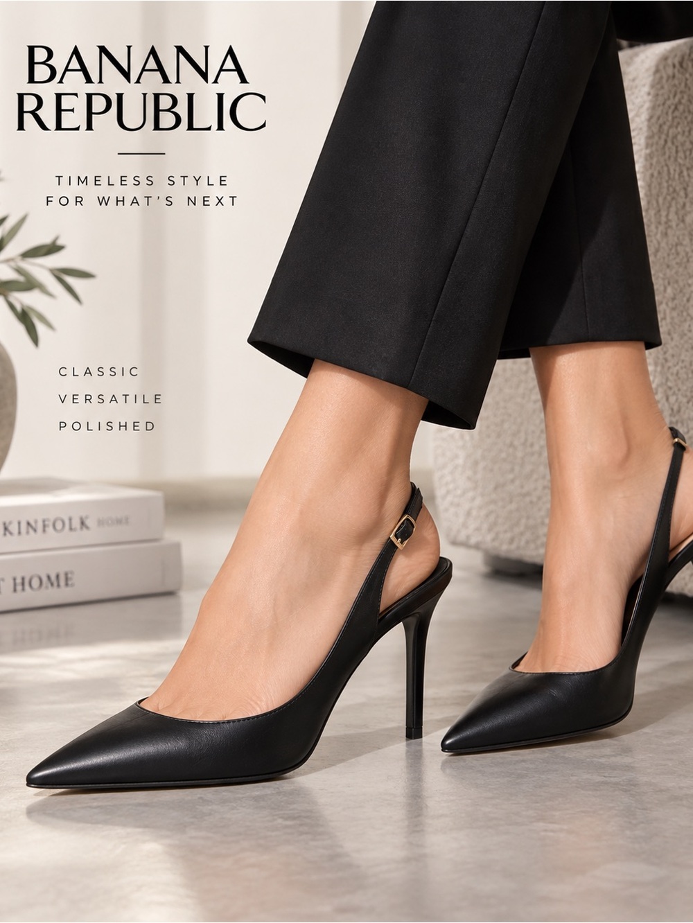 Banana Republic Black Leather Pointed Toe Slingback Heels 7